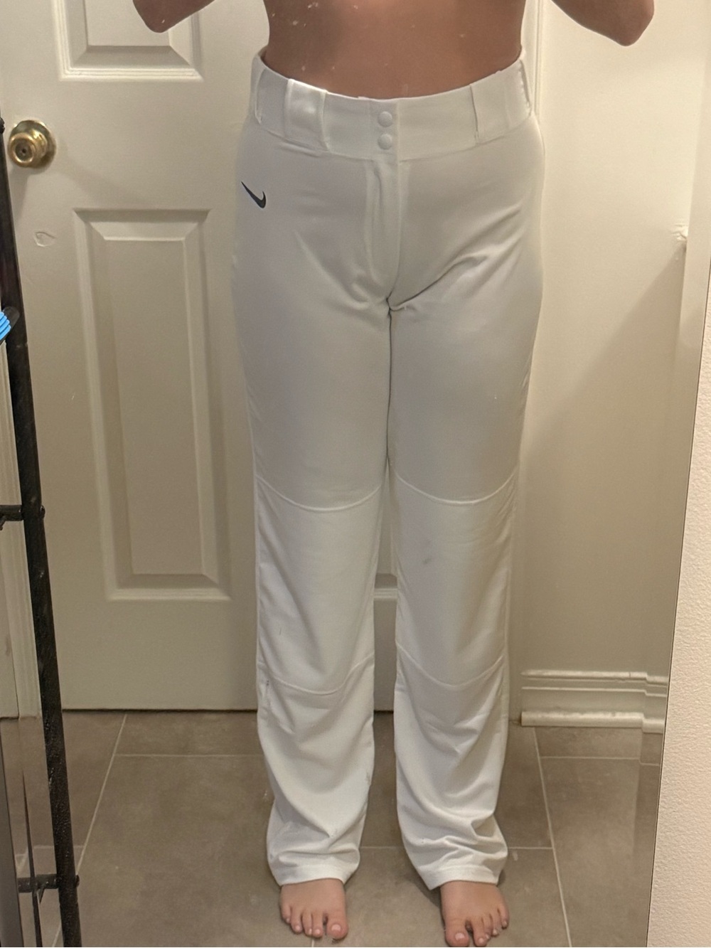 Nike White Baseball Pants with Navy Swoosh
